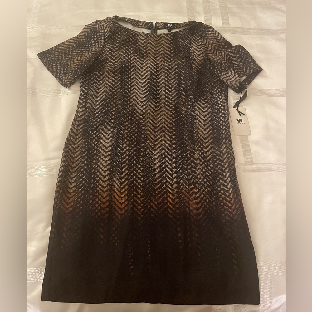 NWT, W. By Worth Herringbone Border Shift Dress
